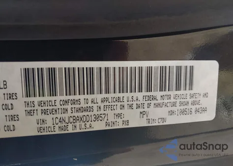 2013 Jeep Compass Sport from USA, damaged, VIN 1C4NJCBAXDD130571